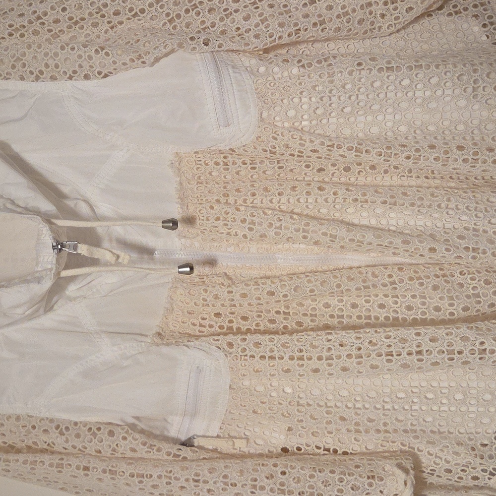 Anthropologie Hei Hei Women Ivory Cream Eyelet Swing Windbreaker Jacket Sz L euc - Picture 3 of 6